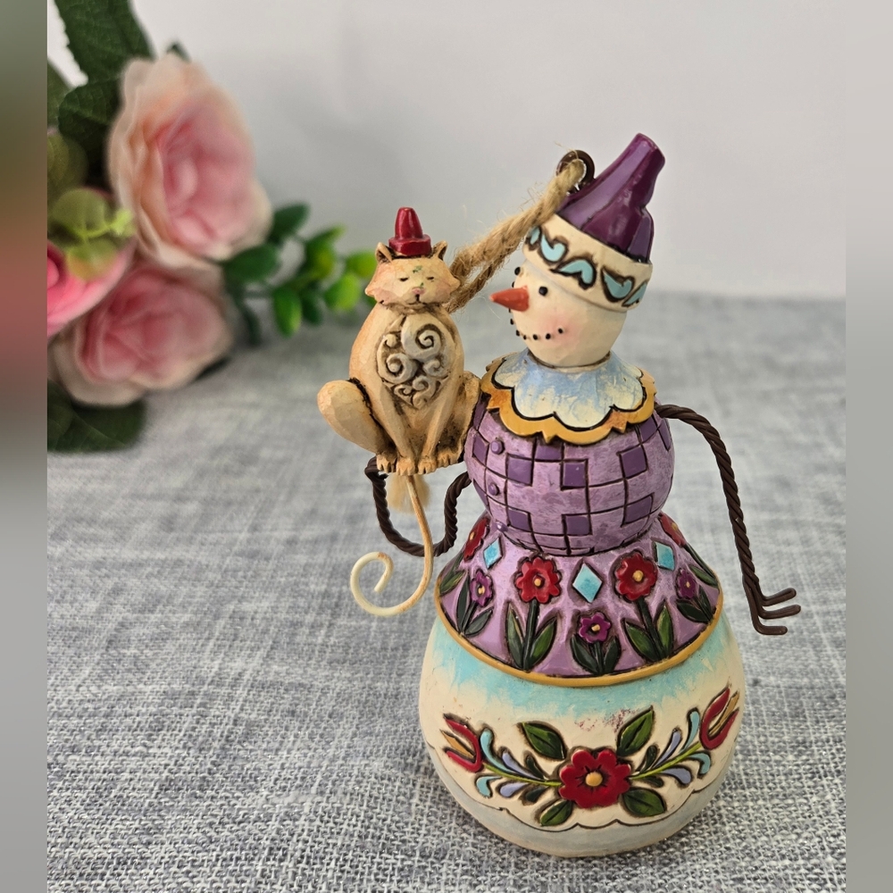 Jim Shore Heartwood Creek Cat with‎ Snowman 2010 Ornament 4.25"